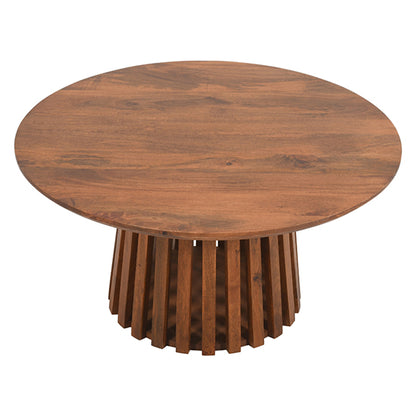 Slatted Mango Wood Round Coffee Table In Walnut
