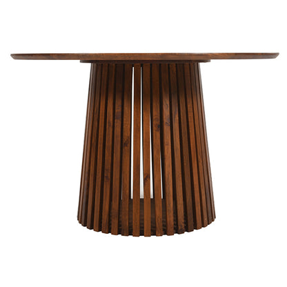 Slatted Mango Wood Round Dining Table In Walnut