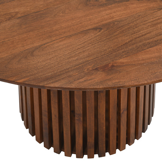 Slatted Mango Wood Round Dining Table In Walnut