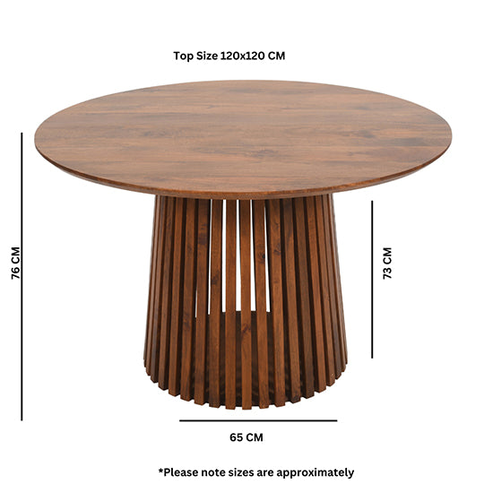 Slatted Mango Wood Round Dining Table In Walnut