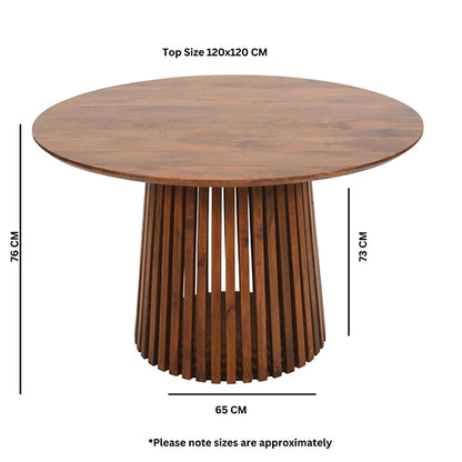 Slatted Mango Wood Round Dining Table In Walnut