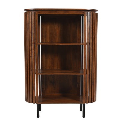 Slatted Mango Wood Medium high Bookcase In Walnut
