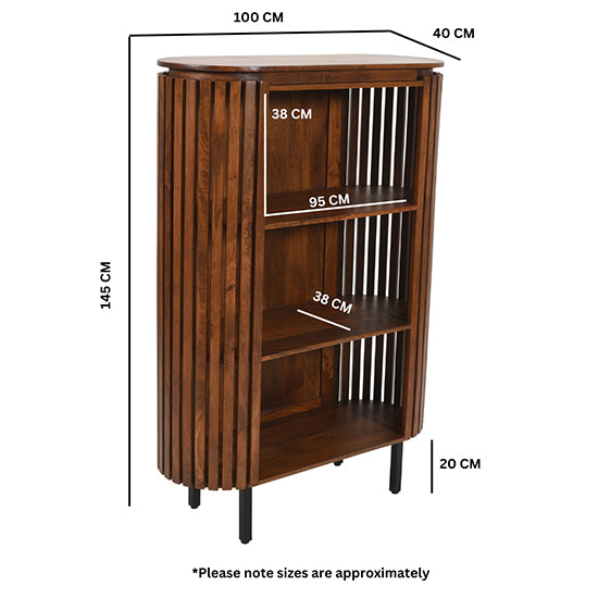 Slatted Mango Wood Medium high Bookcase In Walnut