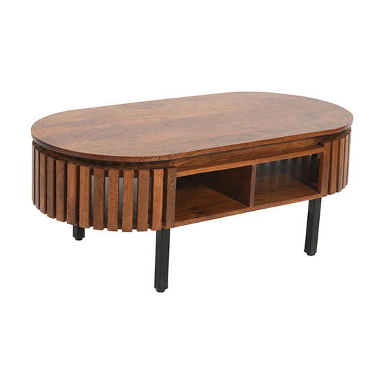 Slatted Mango Wood Rectangular Coffee Table In Walnut