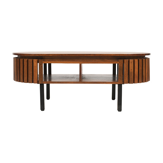 Slatted Mango Wood Rectangular Coffee Table In Walnut