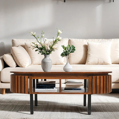 Slatted Mango Wood Rectangular Coffee Table In Walnut