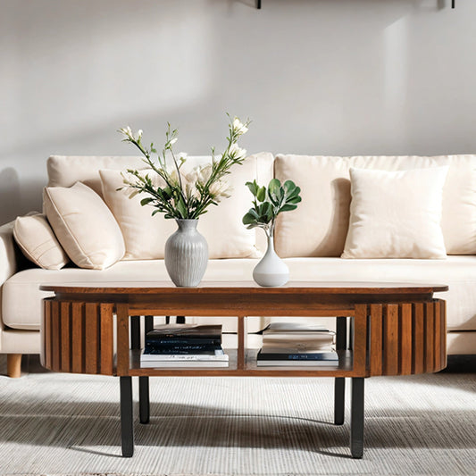 Slatted Mango Wood Rectangular Coffee Table In Walnut