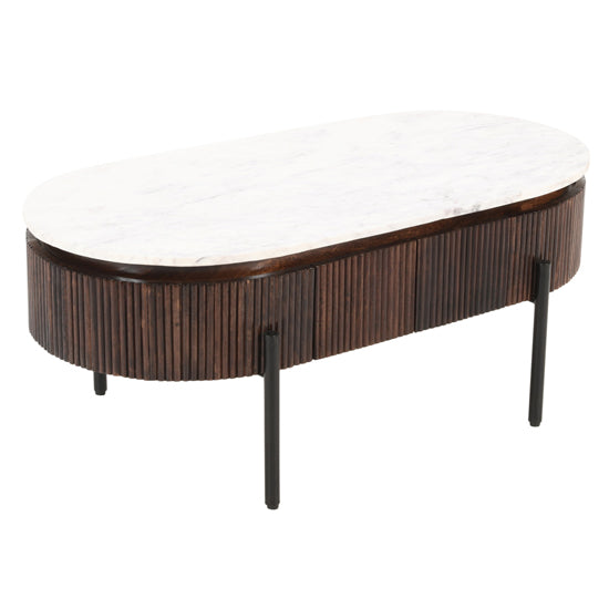 Opal White Marble Top And Mango Wood Coffee Table In Dark Mahogany