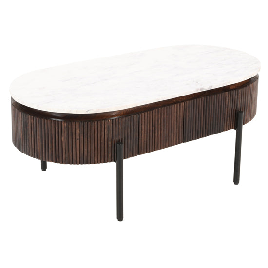 Opal White Marble Top And Mango Wood Coffee Table In Dark Mahogany