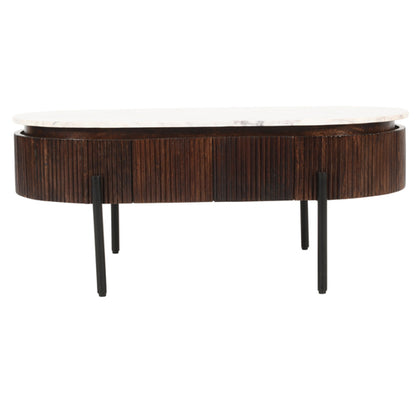 Opal White Marble Top And Mango Wood Coffee Table In Dark Mahogany