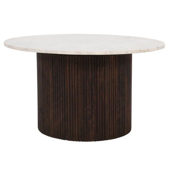 Opal White Marble Top And Mango Wood Coffee Table In Dark Mahogany