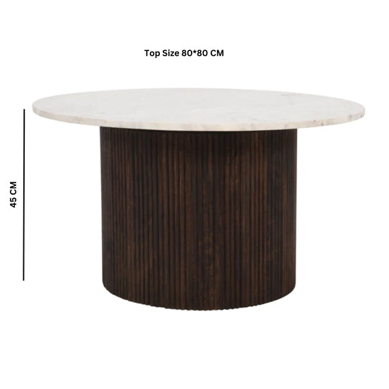 Opal White Marble Top And Mango Wood Coffee Table In Dark Mahogany