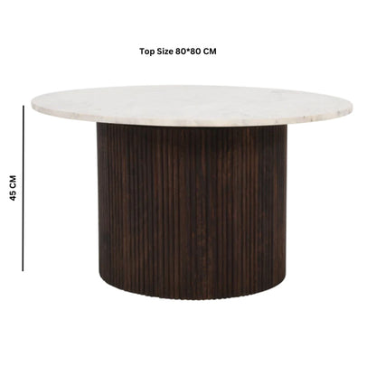 Opal White Marble Top And Mango Wood Coffee Table In Dark Mahogany