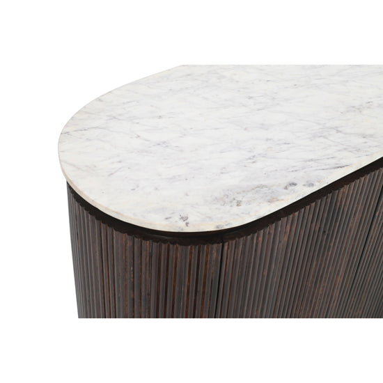Opal White Marble Top And Mango Wood Sideboard In Dark Mahogany