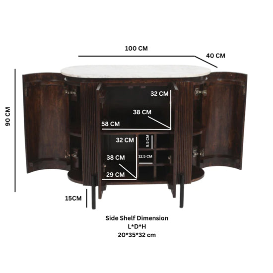 Opal White Marble Top And Mango Wood Sideboard In Dark Mahogany