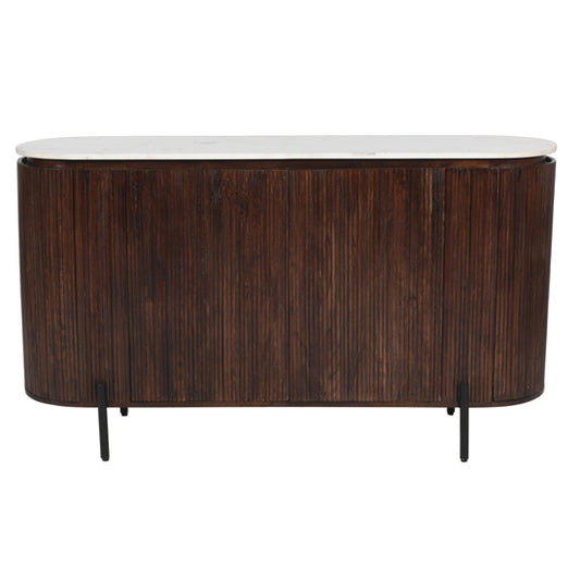 Opal White Marble Top And Mango Wood Sideboard In Dark Mahogany