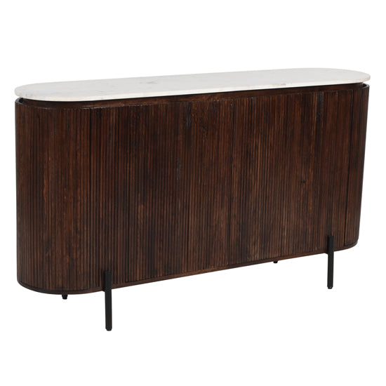 Opal White Marble Top And Mango Wood Sideboard In Dark Mahogany