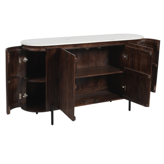 Opal White Marble Top And Mango Wood Sideboard In Dark Mahogany