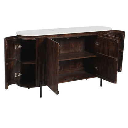 Opal White Marble Top And Mango Wood Sideboard In Dark Mahogany