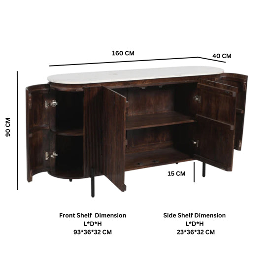 Opal White Marble Top And Mango Wood Sideboard In Dark Mahogany