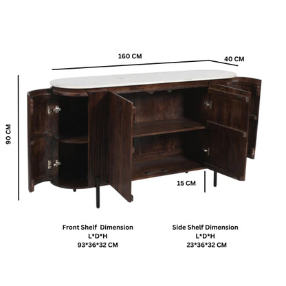 Opal White Marble Top And Mango Wood Sideboard In Dark Mahogany