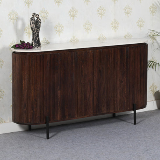 Opal White Marble Top And Mango Wood Sideboard In Dark Mahogany