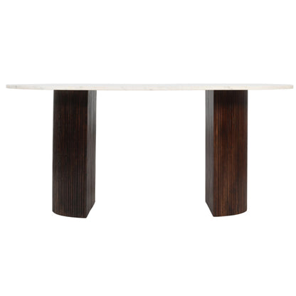 Opal White Marble Top And Mango Wood Dining Table In Dark Mahogany