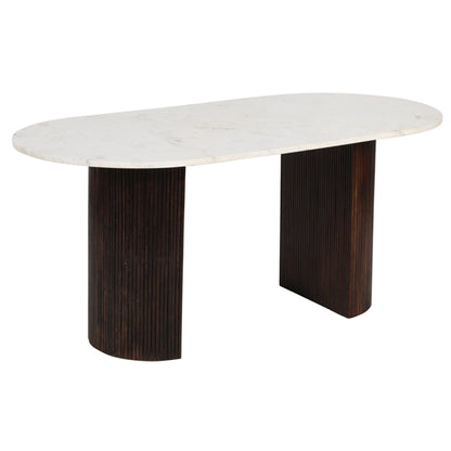 Opal White Marble Top And Mango Wood Dining Table In Dark Mahogany