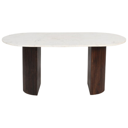 Opal White Marble Top And Mango Wood Dining Table In Dark Mahogany