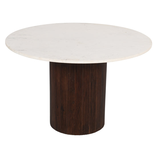 Opal White Marble Top And Mango Wood Round Dining Table In Dark Mahogany