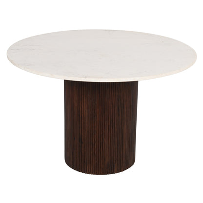 Opal White Marble Top And Mango Wood Round Dining Table In Dark Mahogany