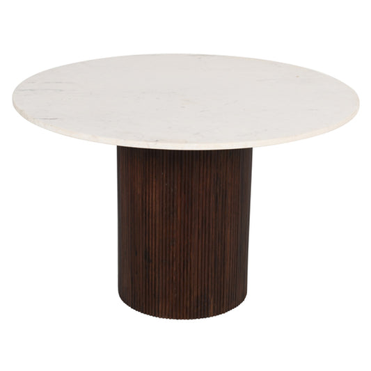Opal White Marble Top And Mango Wood Round Dining Table In Dark Mahogany