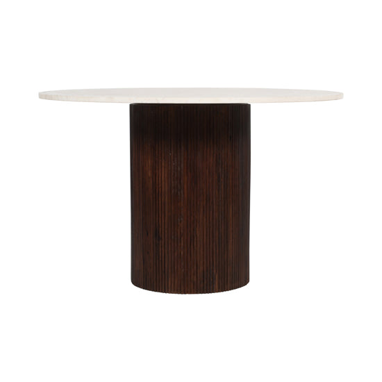 Opal White Marble Top And Mango Wood Round Dining Table In Dark Mahogany
