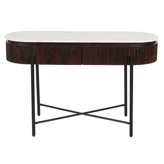 Opal White Marble Top And Mango Wood Console Table In Dark Mahogany