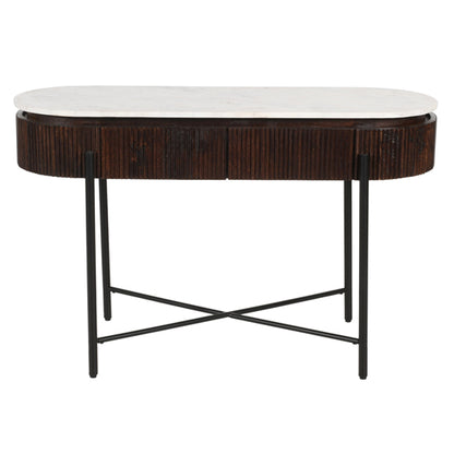 Opal White Marble Top And Mango Wood Console Table In Dark Mahogany