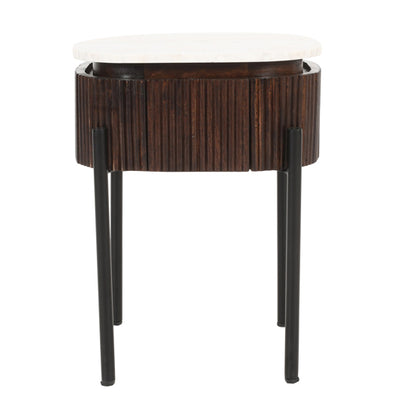 Opal White Marble Top And Mango Wood Bedside Table In Dark Mahogany
