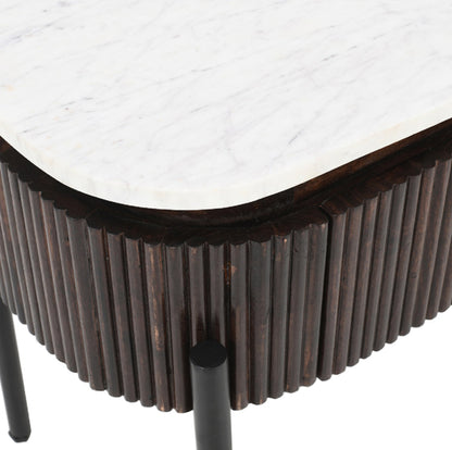 Opal White Marble Top And Mango Wood Bedside Table In Dark Mahogany