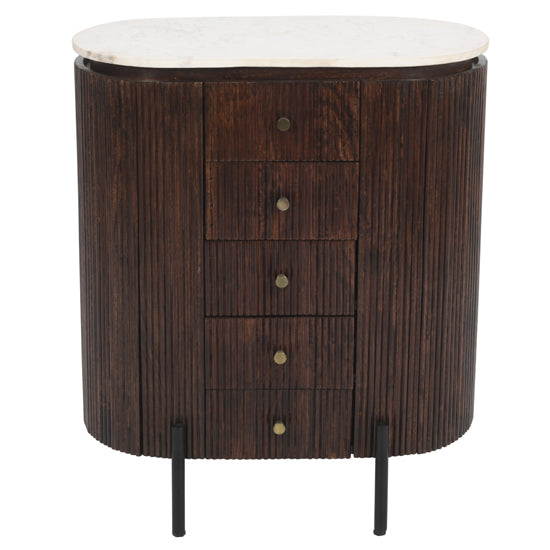 Opal White Marble Top And Mango Wood Chest Of 5 Drawers In Dark Mahogany