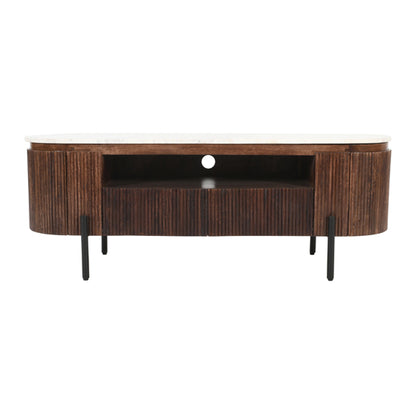 Opal White Marble Top And Mango Wood TV Stand In Dark Mahogany