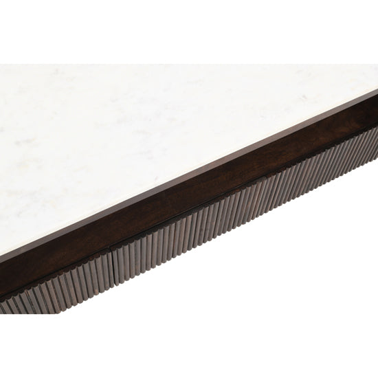Opal White Marble Top And Mango Wood Large TV Stand In Dark Mahogany