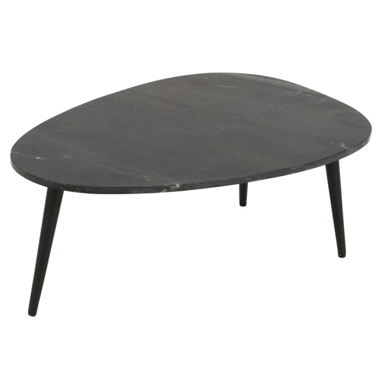 Opal Marble Top Coffee Table In Black With Black Metal Legs