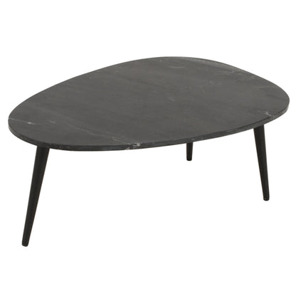 Opal Marble Top Coffee Table In Black With Black Metal Legs