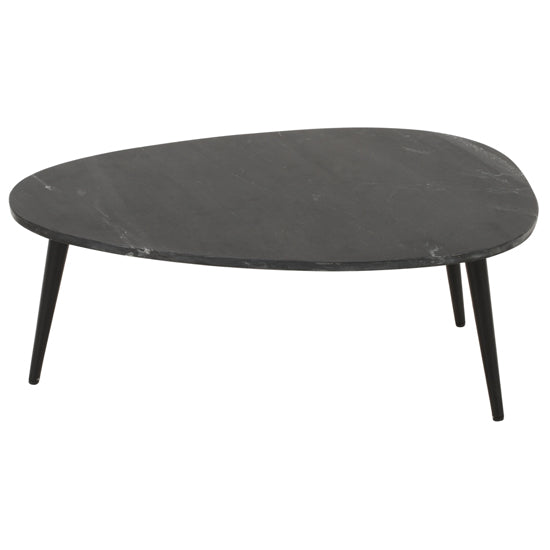 Opal Marble Top Coffee Table In Black With Black Metal Legs