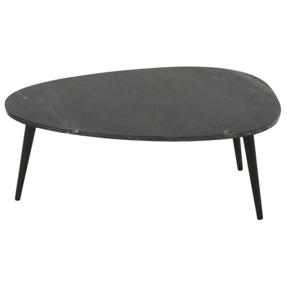Opal Marble Top Coffee Table In Black With Black Metal Legs