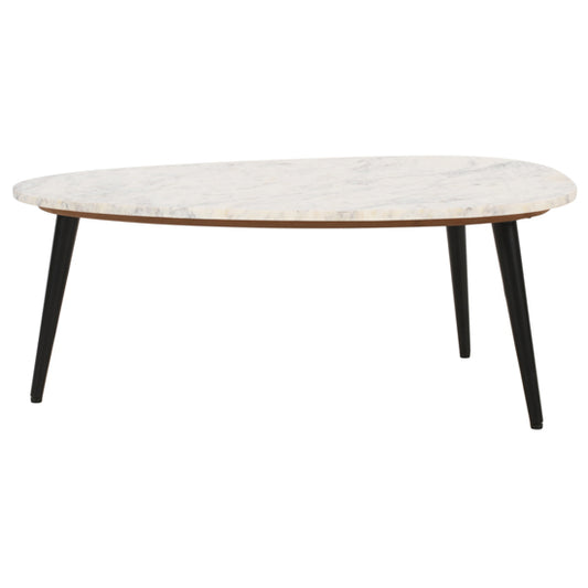 Opal Marble Top Coffee Table Triangle In White With Black Metal Legs