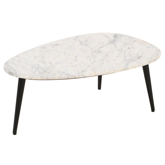 Opal Marble Top Coffee Table Triangle In White With Black Metal Legs