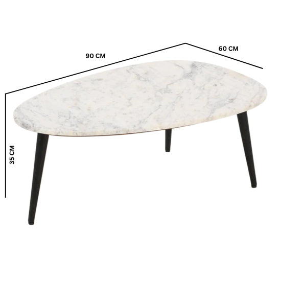 Opal Marble Top Coffee Table Triangle In White With Black Metal Legs