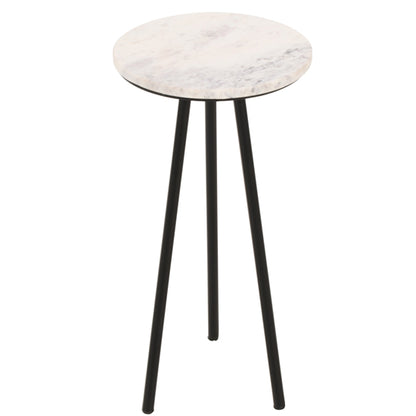 Opal Marble Top Side Table With White With Black Metal Legs
