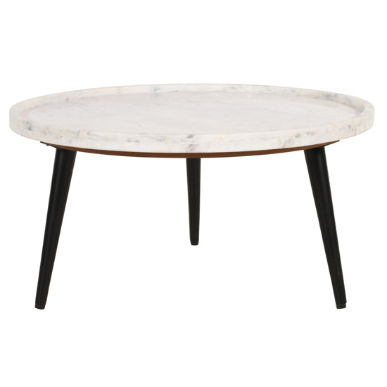 Opal Marble Top Coffee Table In White With Black Metal Legs