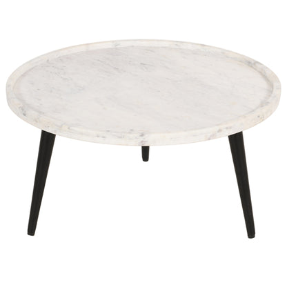 Opal Marble Top Coffee Table In White With Black Metal Legs